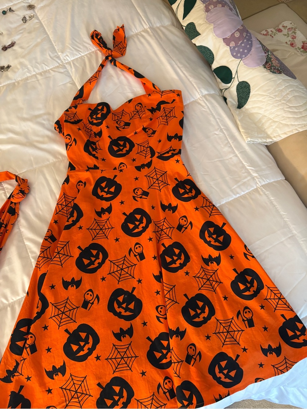 Vintage-Style Halloween Halter A-Line Swing Dress